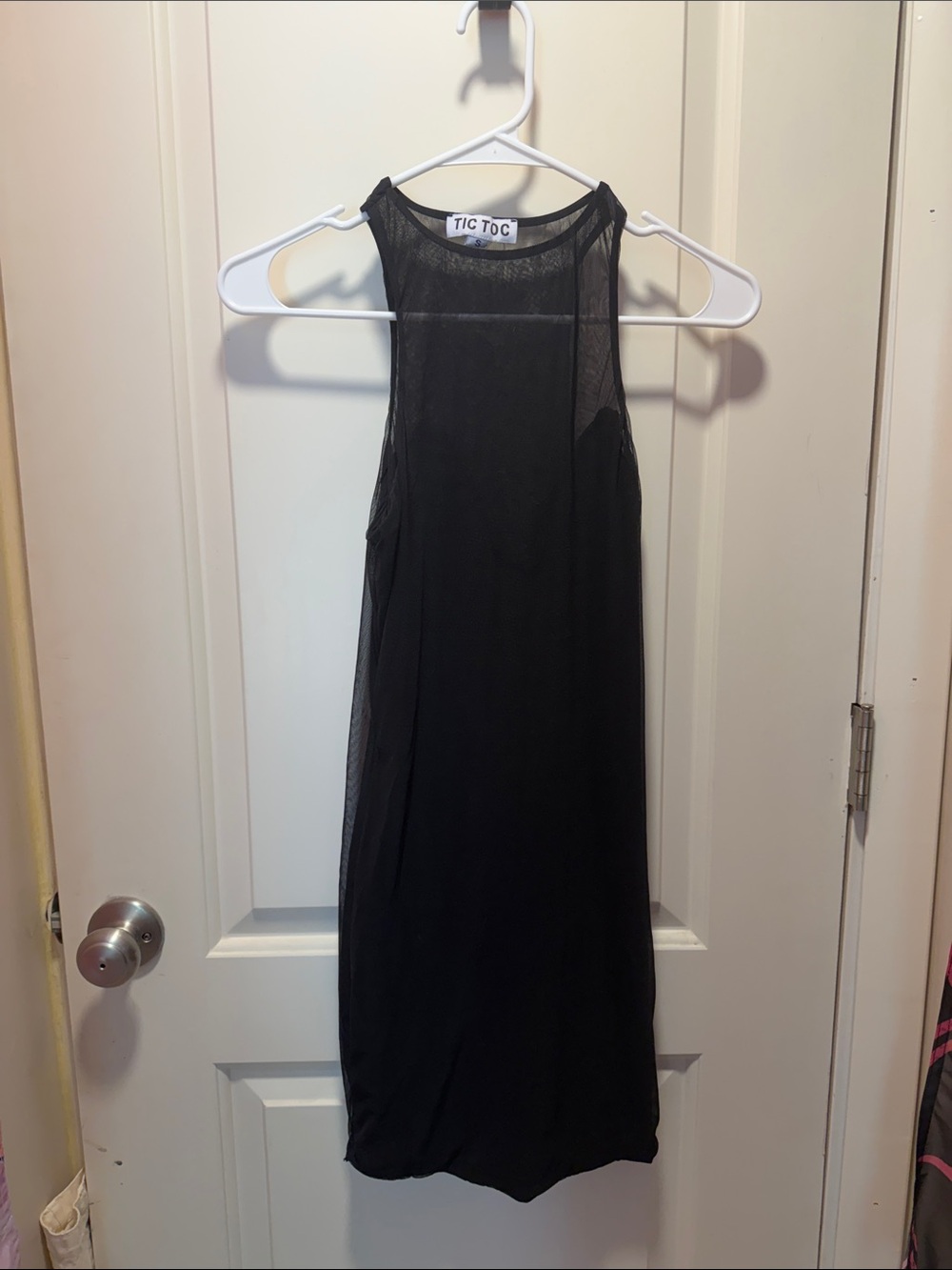 Tic Toc Black Sleeveless Mesh-Panel Midi Dress